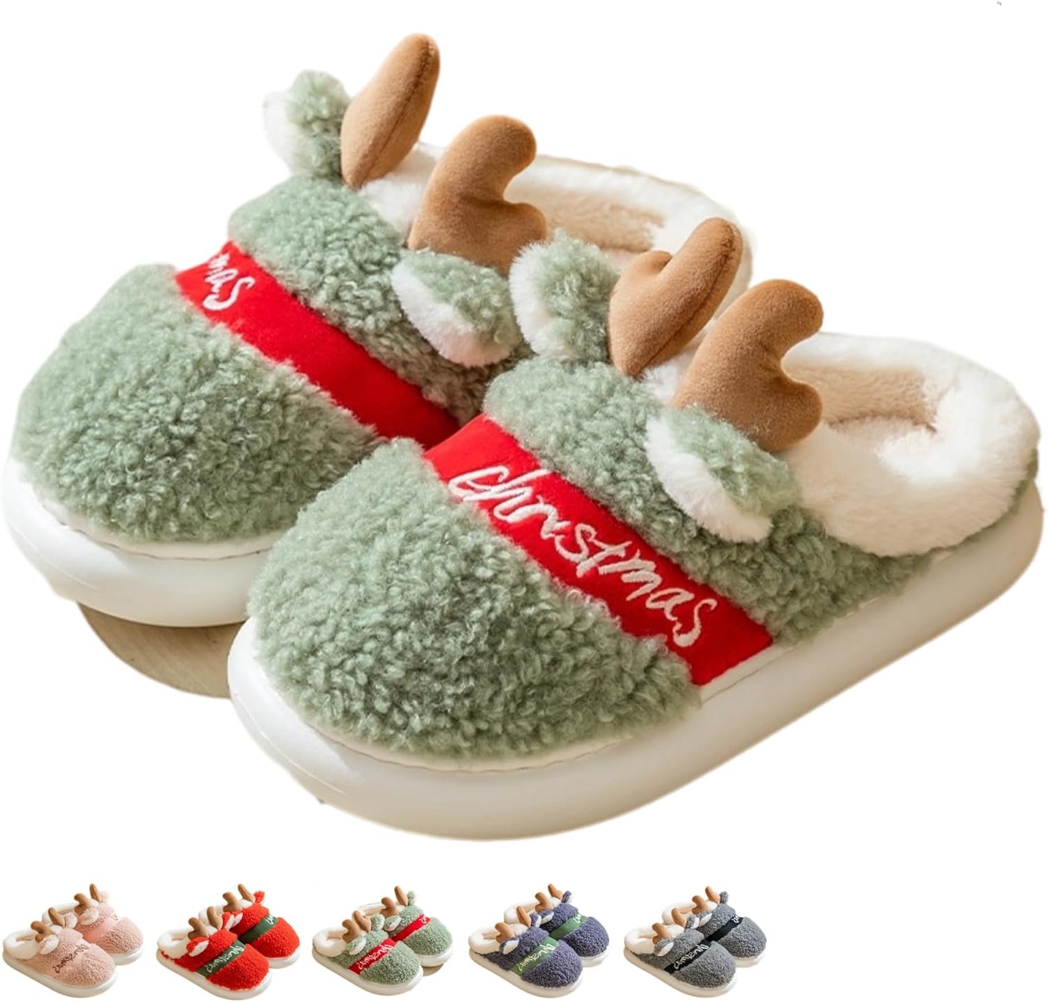 

Зимние рождественские тапочки для женщин и мужчин, милые, уютные, пушистые домашние тапочки с оленями и лосями, теплые плюшевые тапочки для дома и спальни, праздничный подарок для семьи и пар Iwhgrmp, зеленый