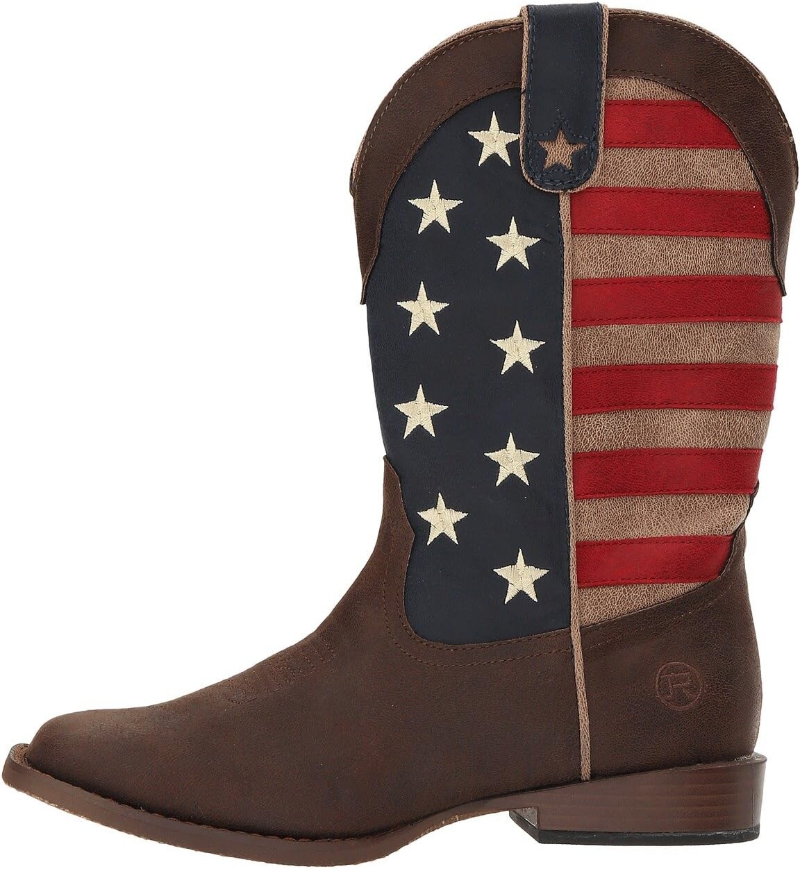 Ковбойские сапоги American Patriot Roper, цвет Brown Faux Leather Vamp Stars & Stripes Shaft — фото 4