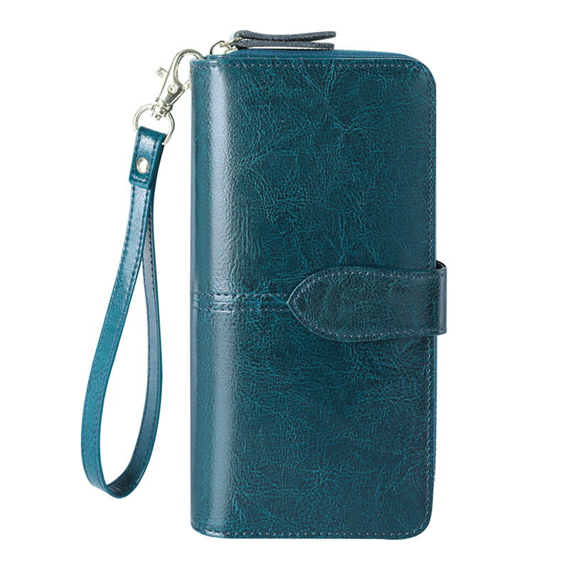 

Banyanu Женский бумажник из коровьей кожи, Peacock Blue (with Card Sleeve)-Anti-Skimming