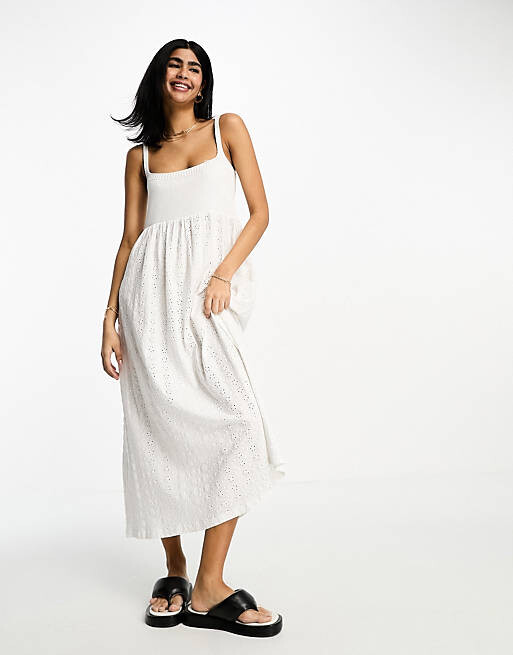 

Белое платье миди с бретелями и бретелями ASOS DESIGN, Белый, Белое платье миди с бретелями и бретелями ASOS DESIGN