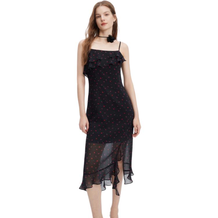 

ELLE Слип-платье Women's Black Floral с квадратным вырезом, средней длины