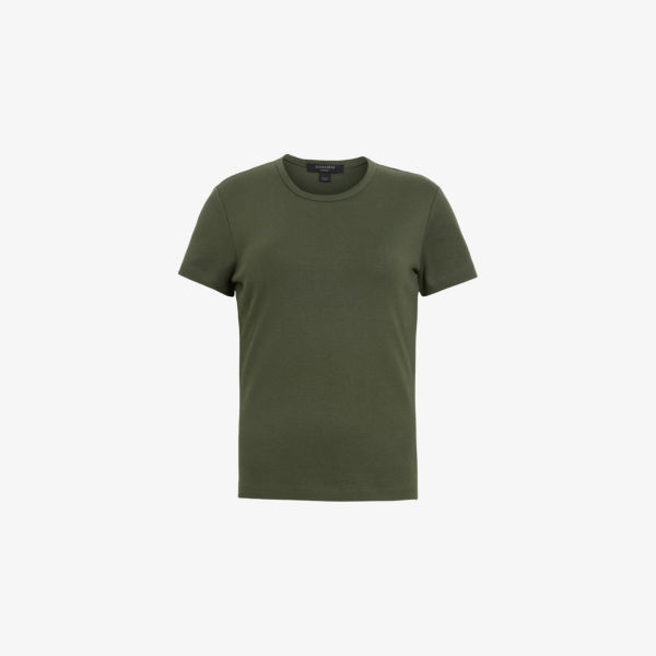 

Футболка Stevie из хлопкового джерси, облегающего кроя Allsaints, цвет grape leaf gre