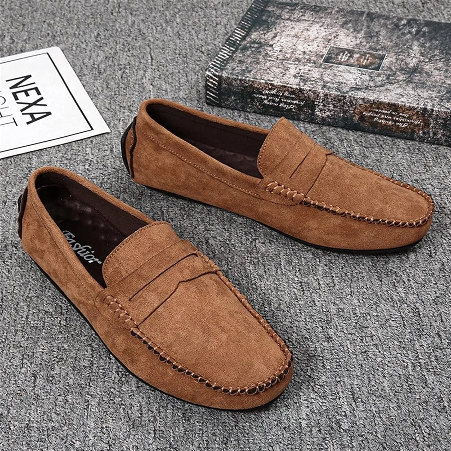 Лоферы мужские замшевые с мыском, Penny Loafer, абрикосово-желтый PLGMAUYT — фото 4