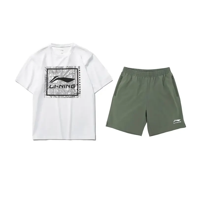 

LiNing Повседневная спортивная одежда унисекс, clothing sets (standard белый short-sleeved+thyme зеленый shorts)