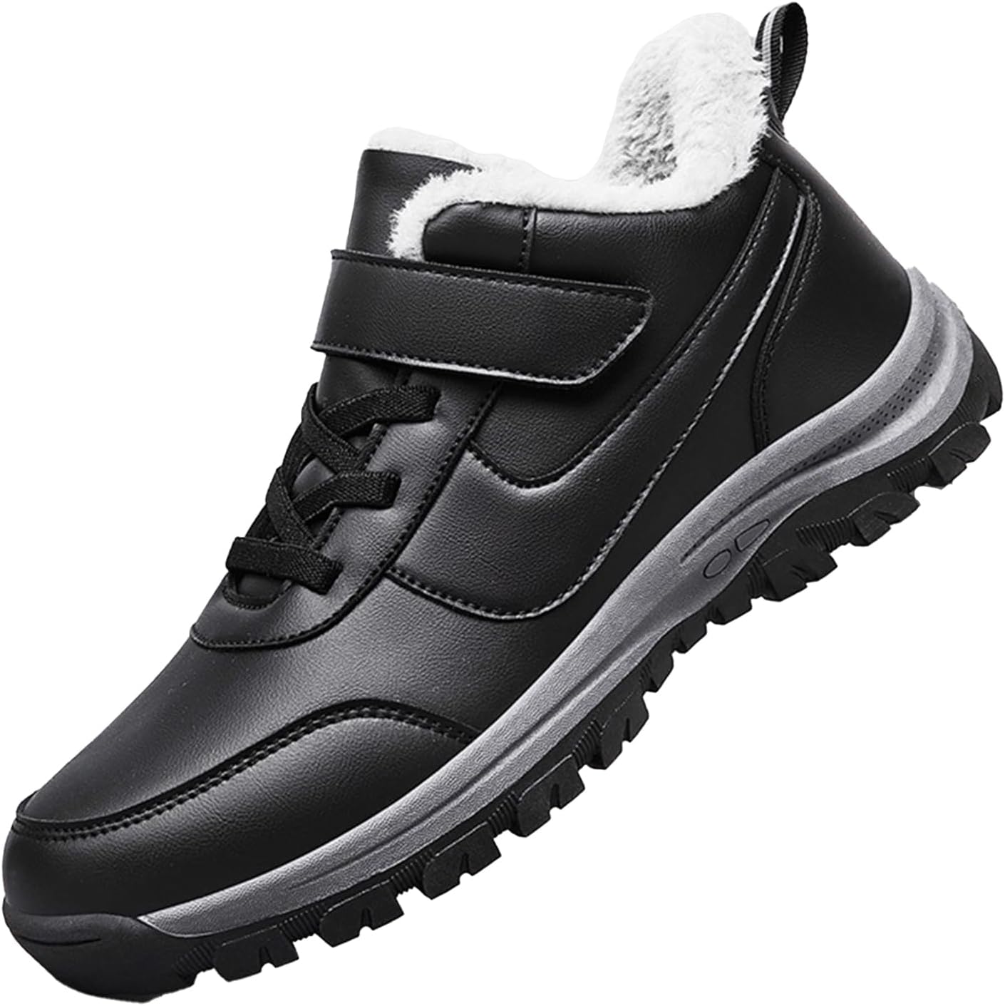

Мужские теплые водонепроницаемые зимние ботинки NEJKG на платформе, с комфортной меховой подкладкой, противоскользящие, с застежкой-липучкой, зимние ботильоны для улицы, легкие лыжные кроссовки, черный