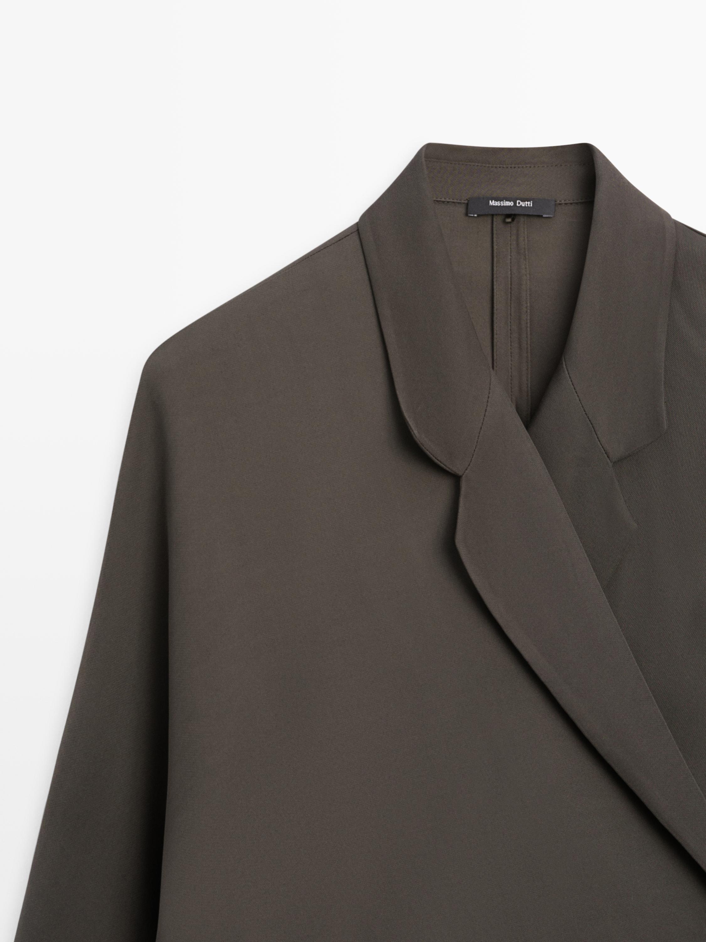 Летящая двубортная куртка-рубашка Massimo Dutti, greyish green — фото 4