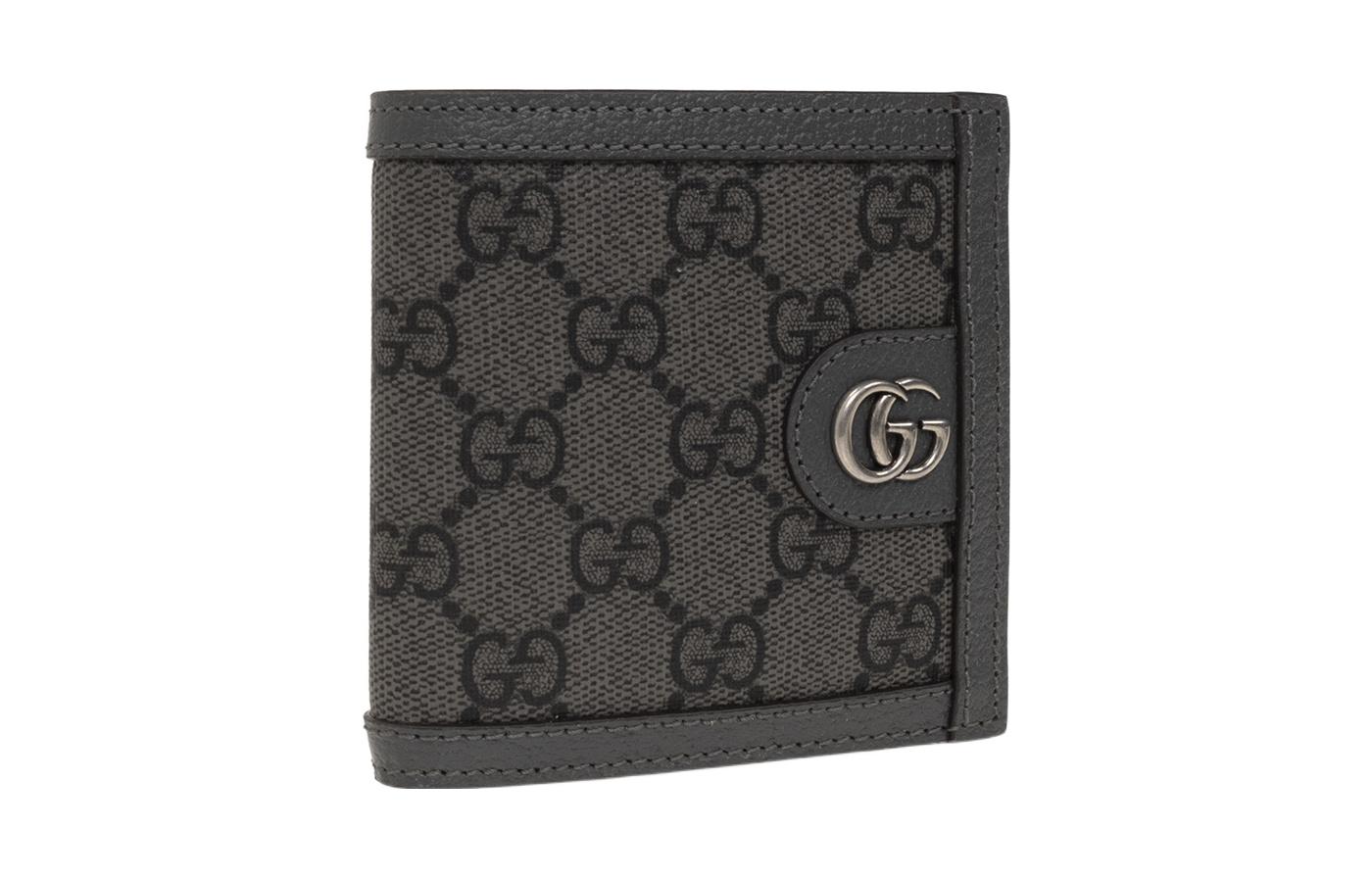 

Ophidia Canvas With Leather Trim Card Holder, Wallet Men's Gray & Black GUCCI