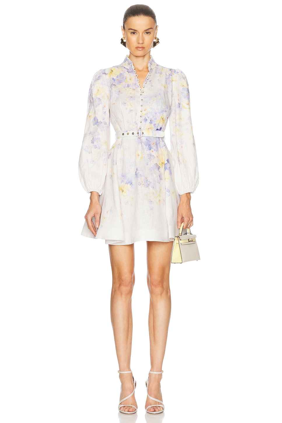 

Мини-платье на пуговицах с эффектом краша Zimmermann, цвет Lilac Floral
