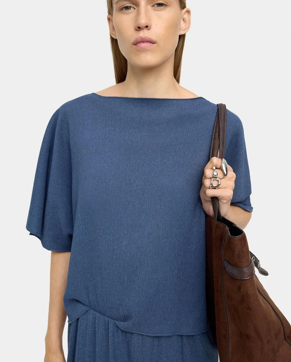 

Женская блузка с короткими рукавами, с вырезом лодочка и эффектом сборки Parfois, синий