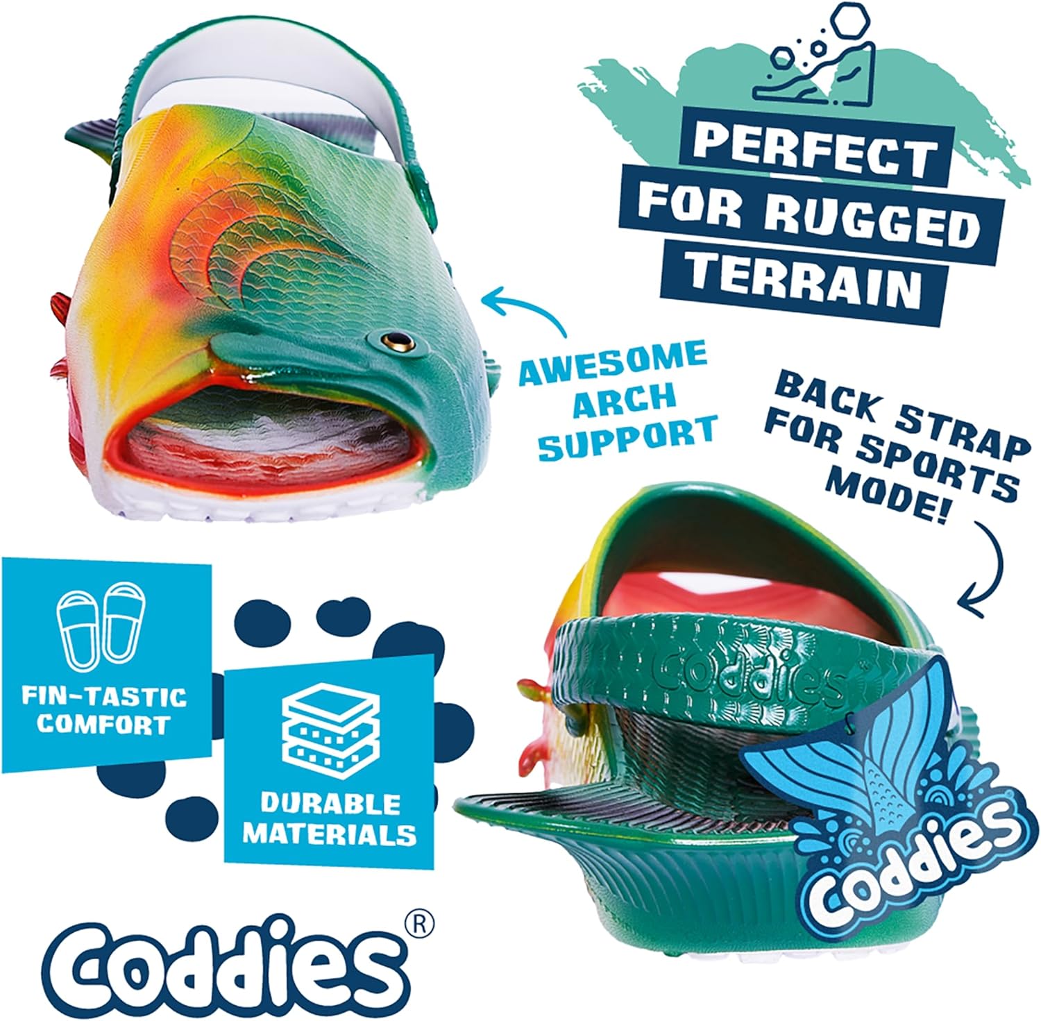Сабо Coddies Fish - Спортивные шлепанцы с изображением басса с задним ремешком - Абсолютный предел уродливой обуви - Рыболовные слайды для мужчин и женщин - Идеальные подарки для папы и мамы, Bass — фото 2