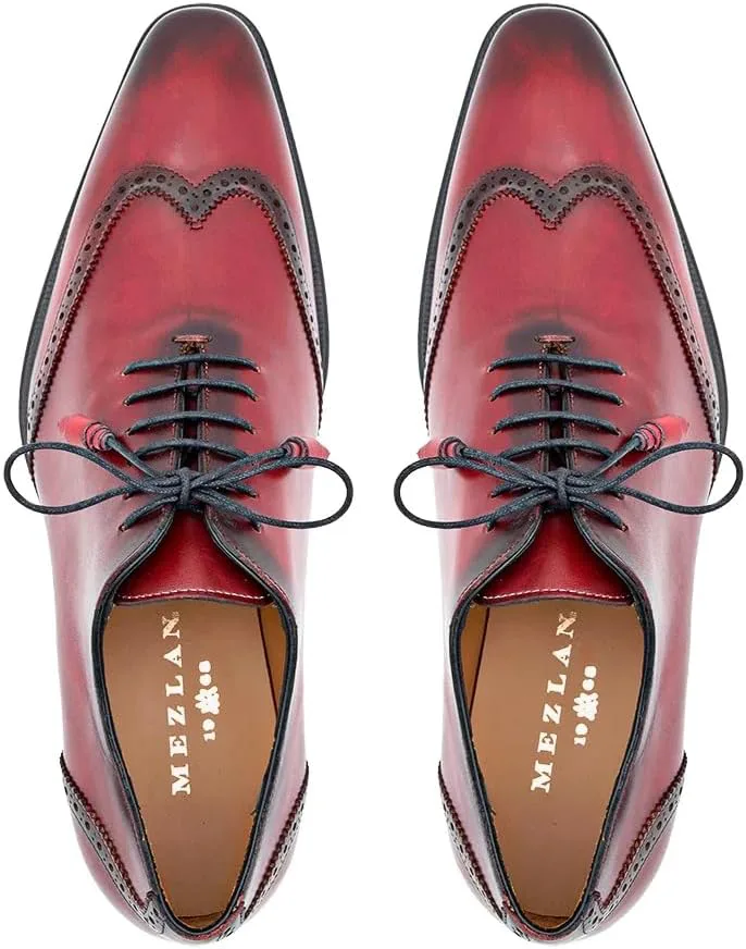 Mezlan Patina Calf Wing Tip Oxford - Men’s Hand-Burnished Patina Calfskin Brogue Shoe with Full Leather Sole - Handmade in Spain, красный — фото 4