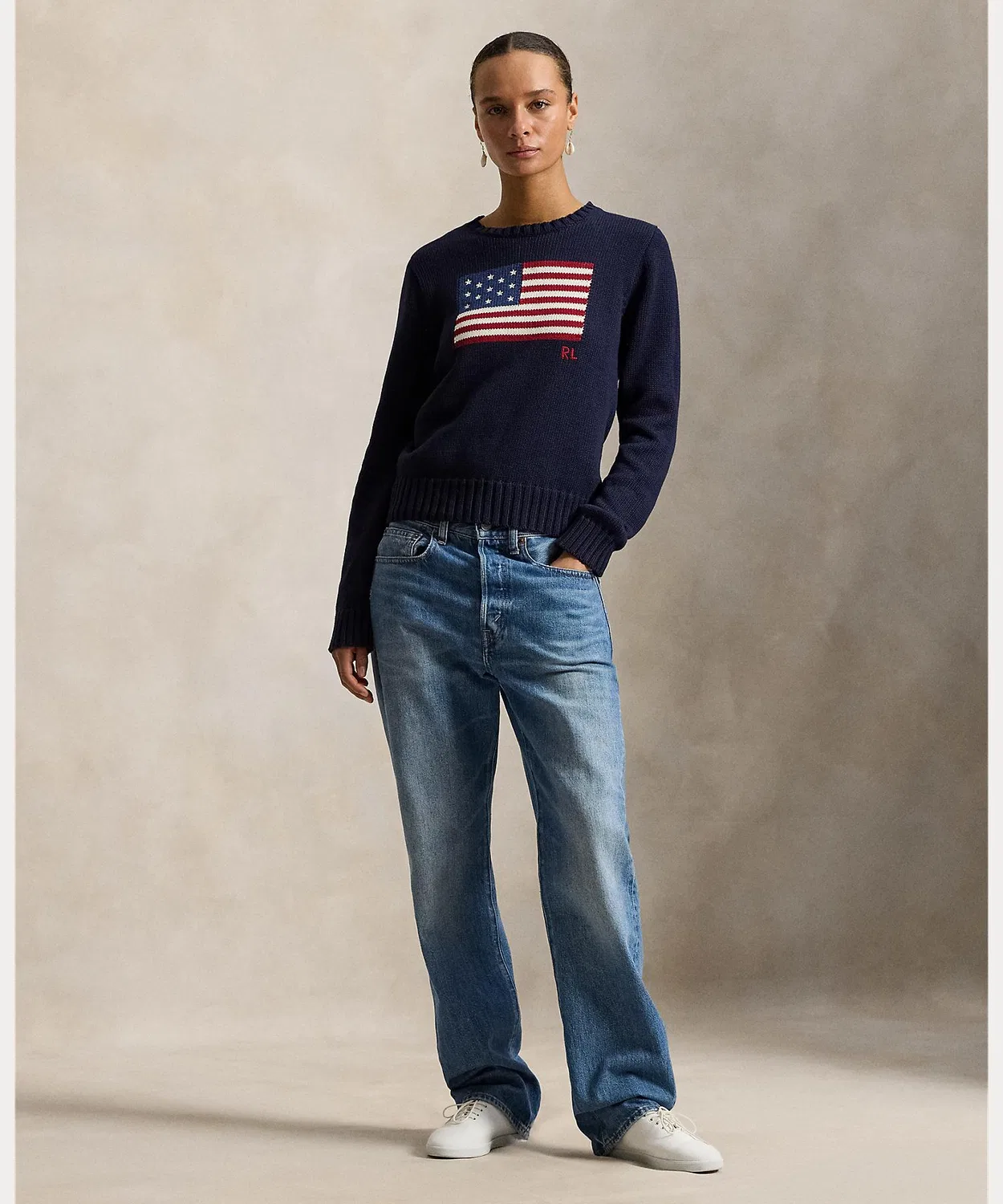 Свитер с флагом, хлопковый, Polo Ralph Lauren, прямой крой, тёмно-синий — фото 3