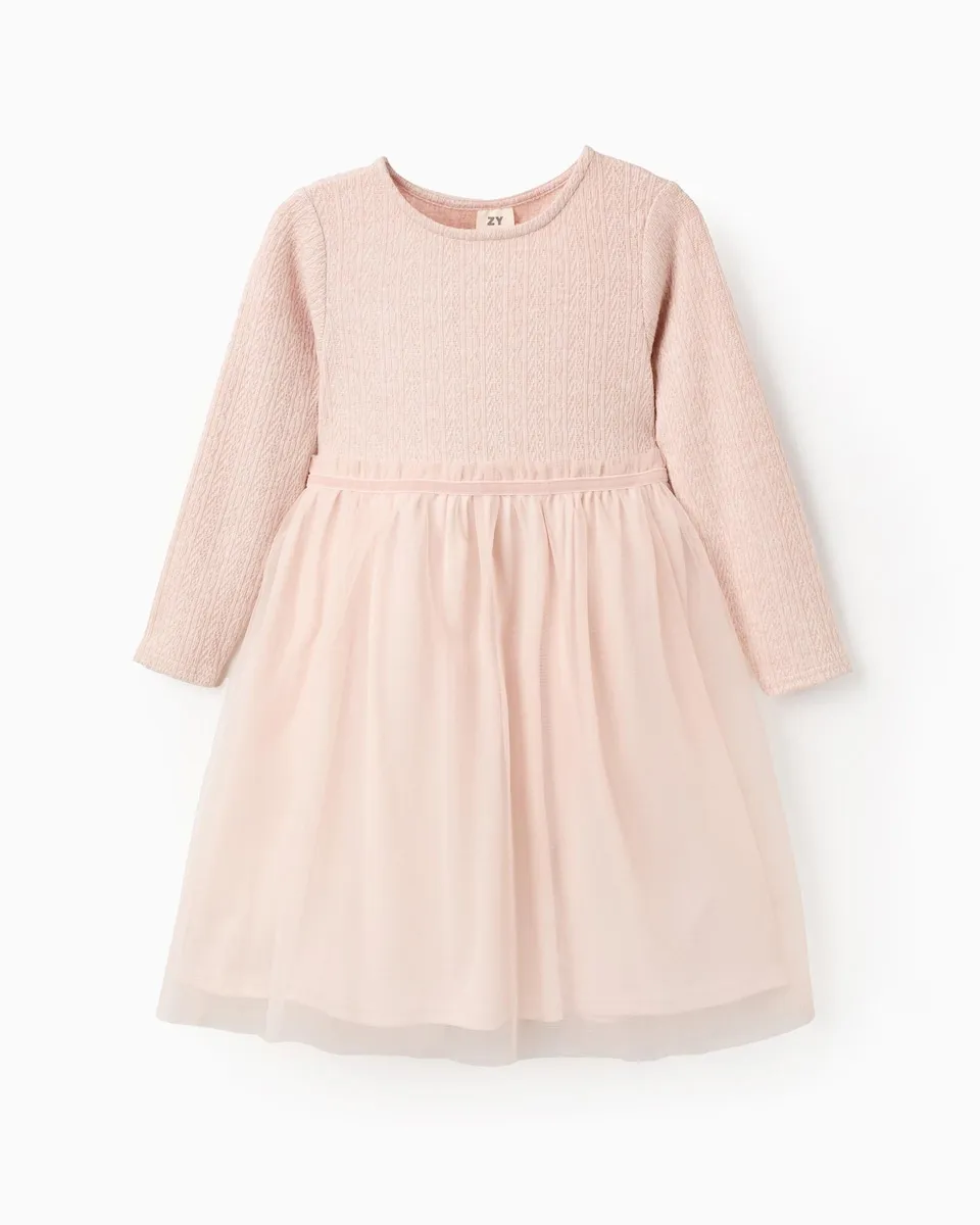 

Платье для девочки в сочетании с ажурным трикотажем и фатином Zippy, светло-розовый