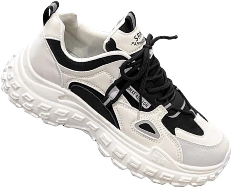 

Повседневные мужские спортивные кроссовки с толстой подошвой - верх из ПУ - резиновая подошва - противоскользящие и износостойкие - подходят для бега, фитнеса, занятий на открытом воздухе и повседневного использования Fmshi, черный