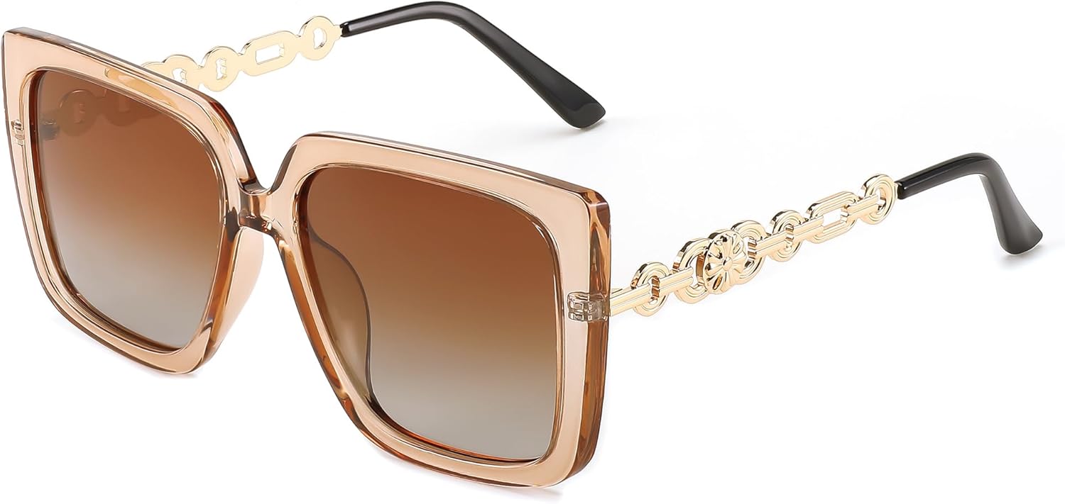 

FEISEDY Модные поляризованные солнцезащитные очки «кошачий глаз» для женщин, винтажные, увеличенного квадратного размера, защита от УФ-излучения UV400, B0003, Clear Brown Frame Gradient Brown Lens