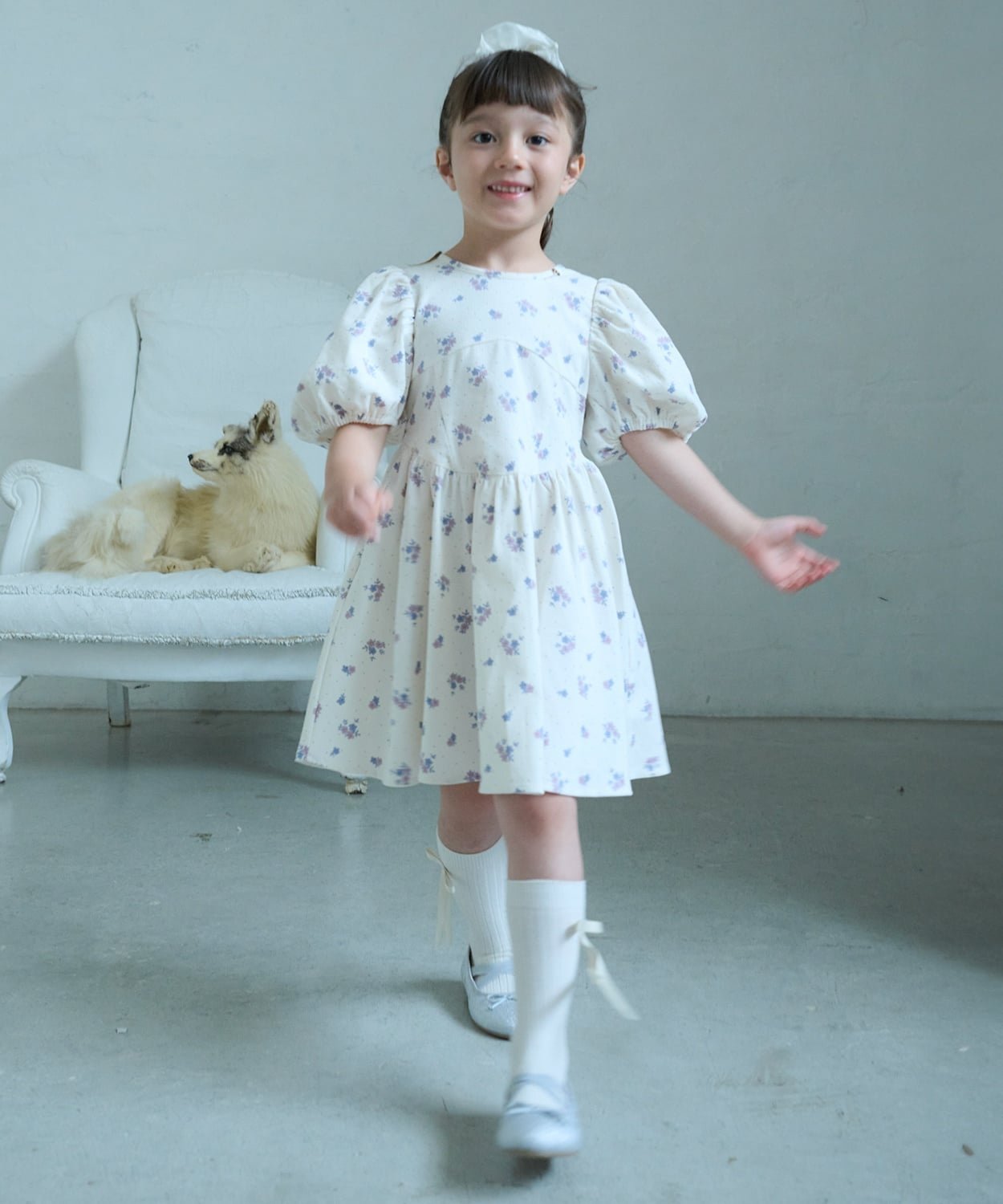 Платье с пышными рукавами Petit main, Ivory