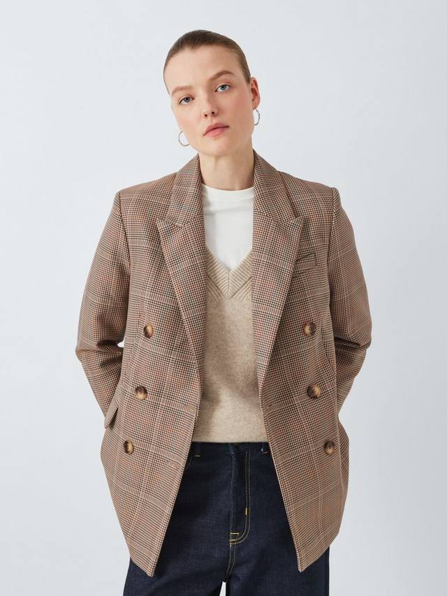 

Клетчатый двубортный блейзер John Lewis, цвет Natural Check