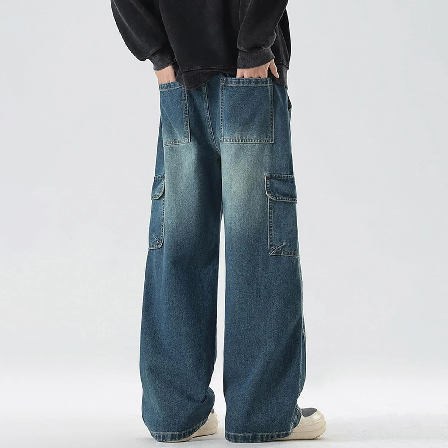 Джинсы свободные, Y2K, streetwear, синие — фото 4