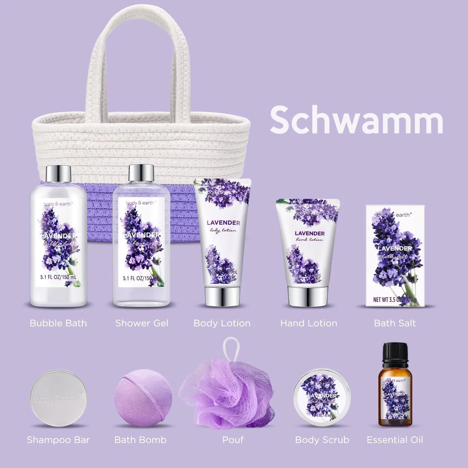 Подарочный набор для женщин Body & Earth из 6 предметов с лавандой Body & Earth, Lavender — фото 3