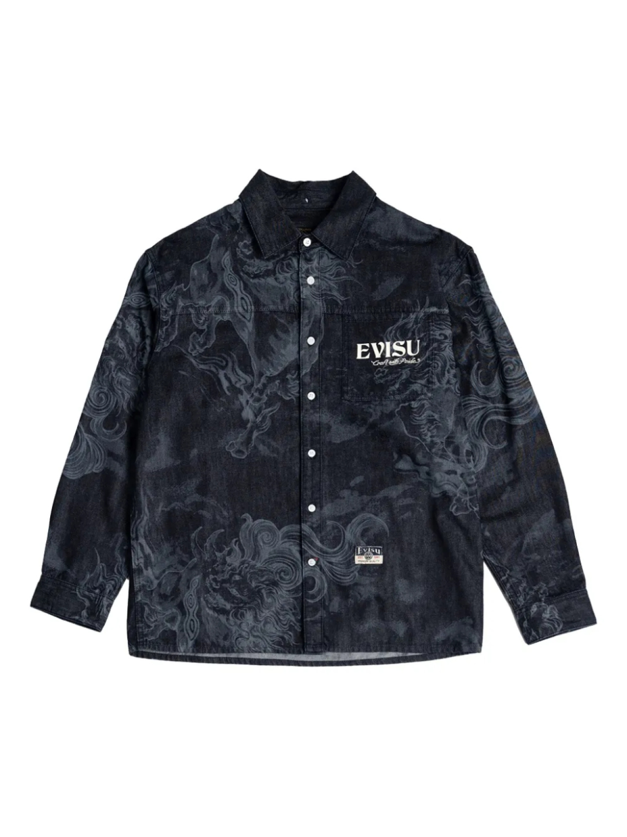 

Джинсовая рубашка с принтом дракона EVISU, синий