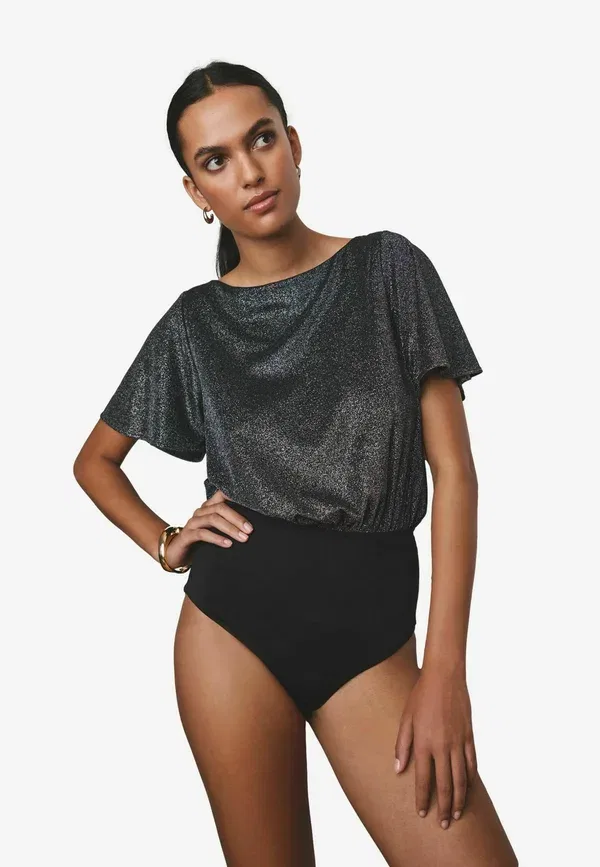 Футболка Next Regular fit fluted sleeve body, черный серебристый