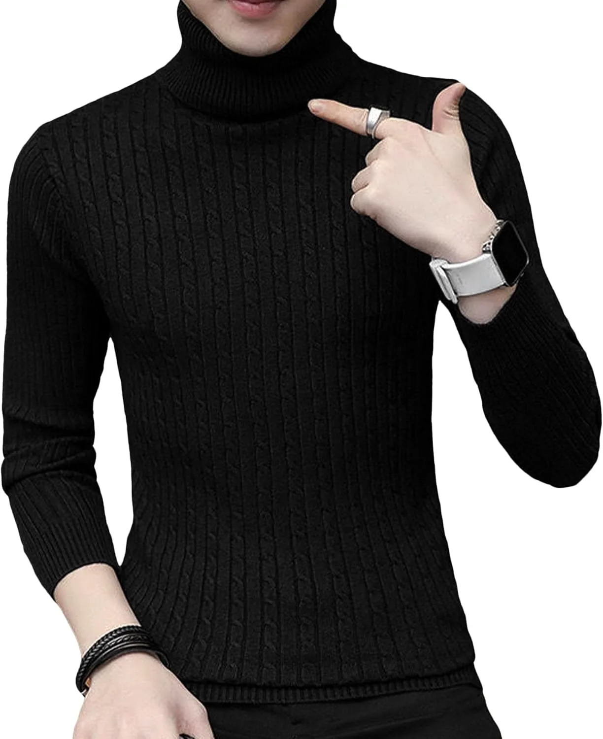 

Мужской водолазка с высоким воротником, рифленая, casual, slim fit