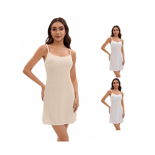 

3 упаковки женских регулируемых камисоль на бретелях с встроенным бюстгальтером под платье Inspire Chic, White Beige