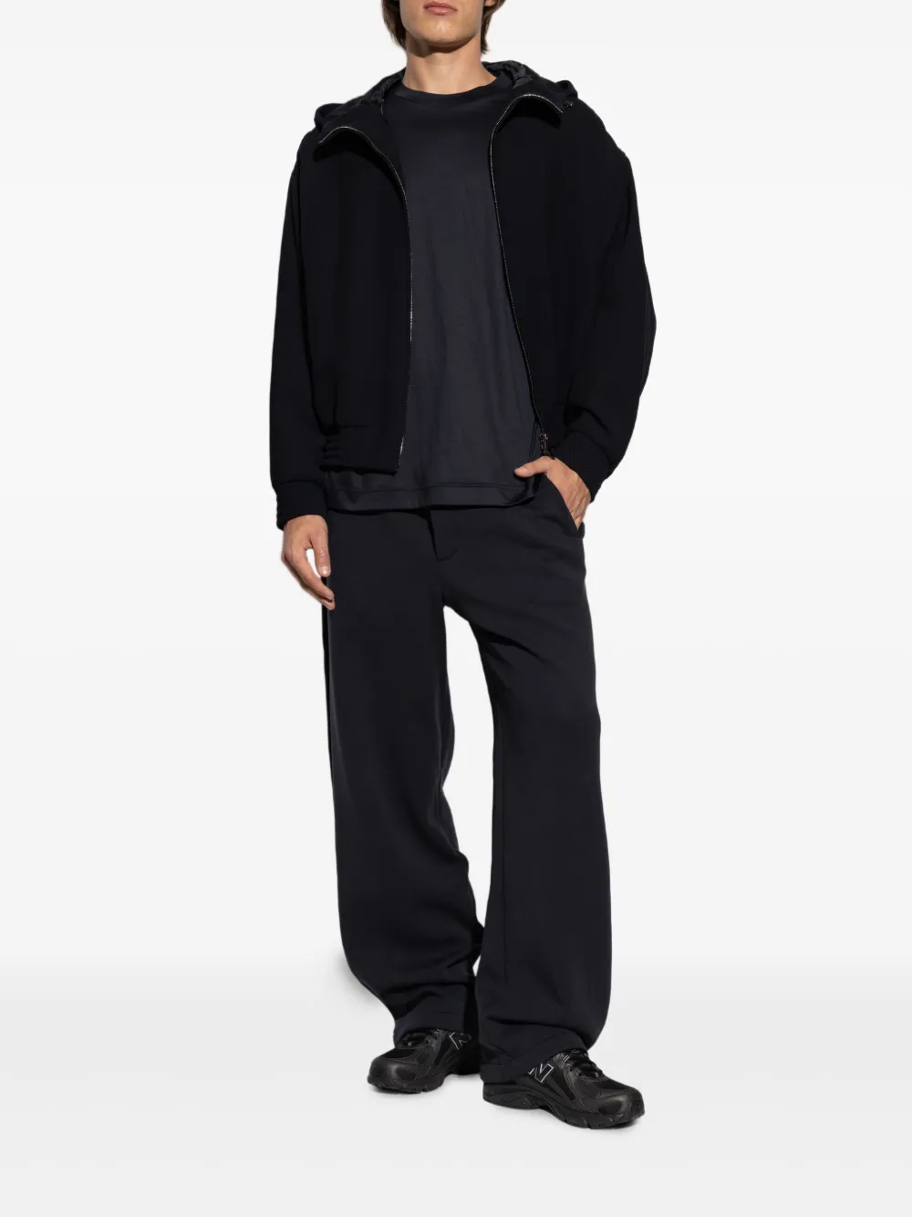 Шерстяная куртка с капюшоном на молнии Emporio Armani, черный — фото 2
