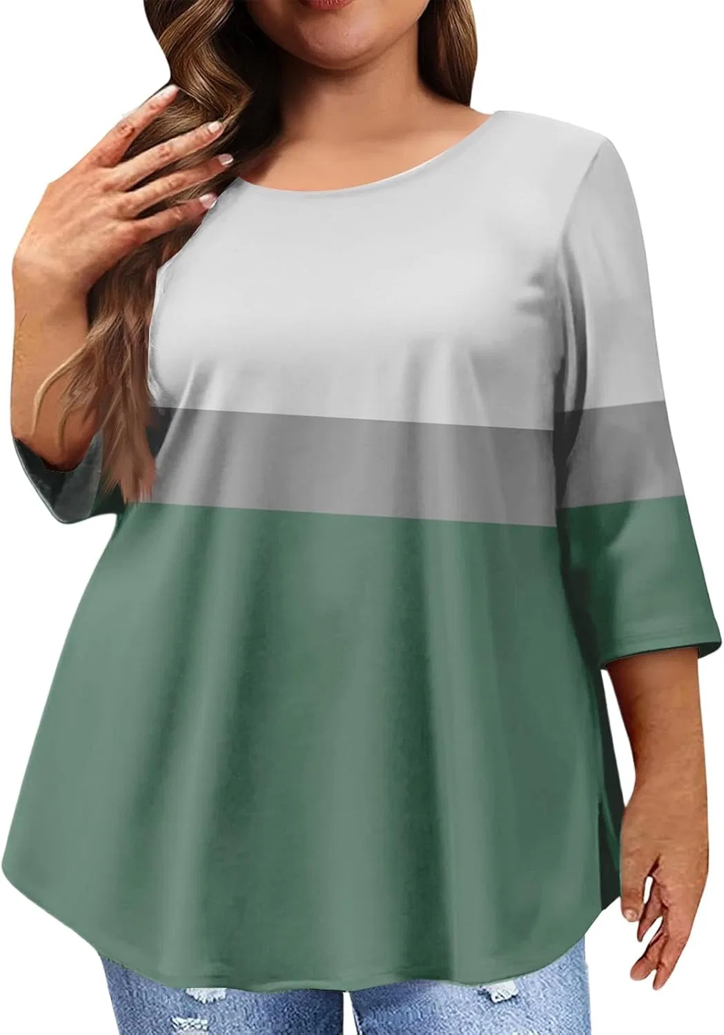 Generic Женские топы с рукавами 3/4, топы с круглым вырезом, футболки больших размеров, базовые футболки, деловые рабочие туники, повседневные футболки, блузки для отдыха, 1-светодиодный зеленый