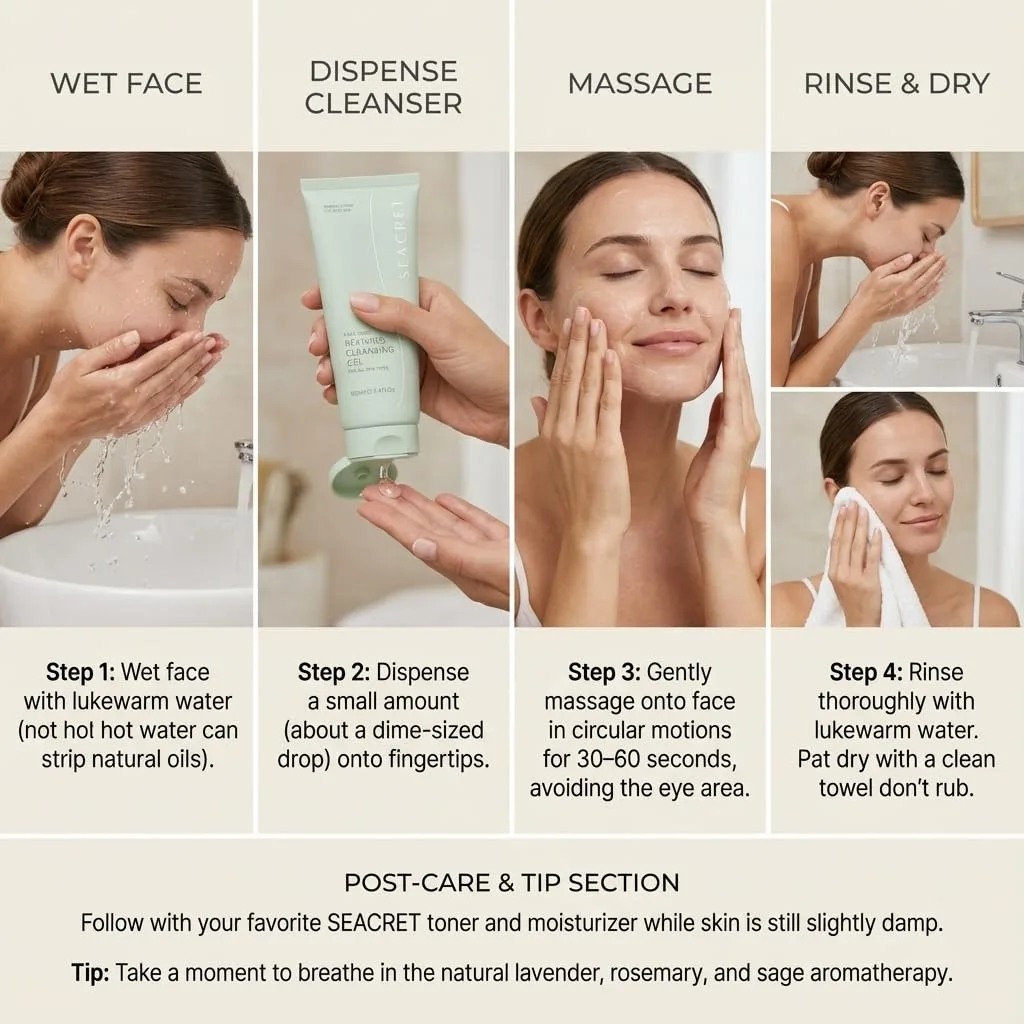 SEACRET Dead Sea Reviving Cleansing Gel - нежный очищающий гель для лица с фруктовыми AHA и минералами, увлажняющая пенка для умывания с натуральным ароматом лаванды и шалфея, для всех типов кожи, 100 мл, clear — фото 4