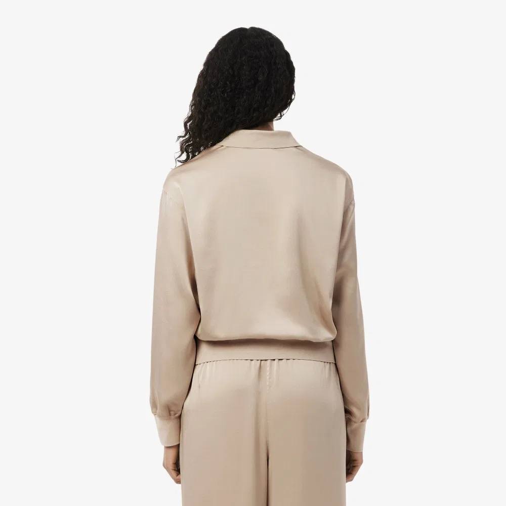 Топ-поло Lacoste Fluid Satin бежевый — фото 3