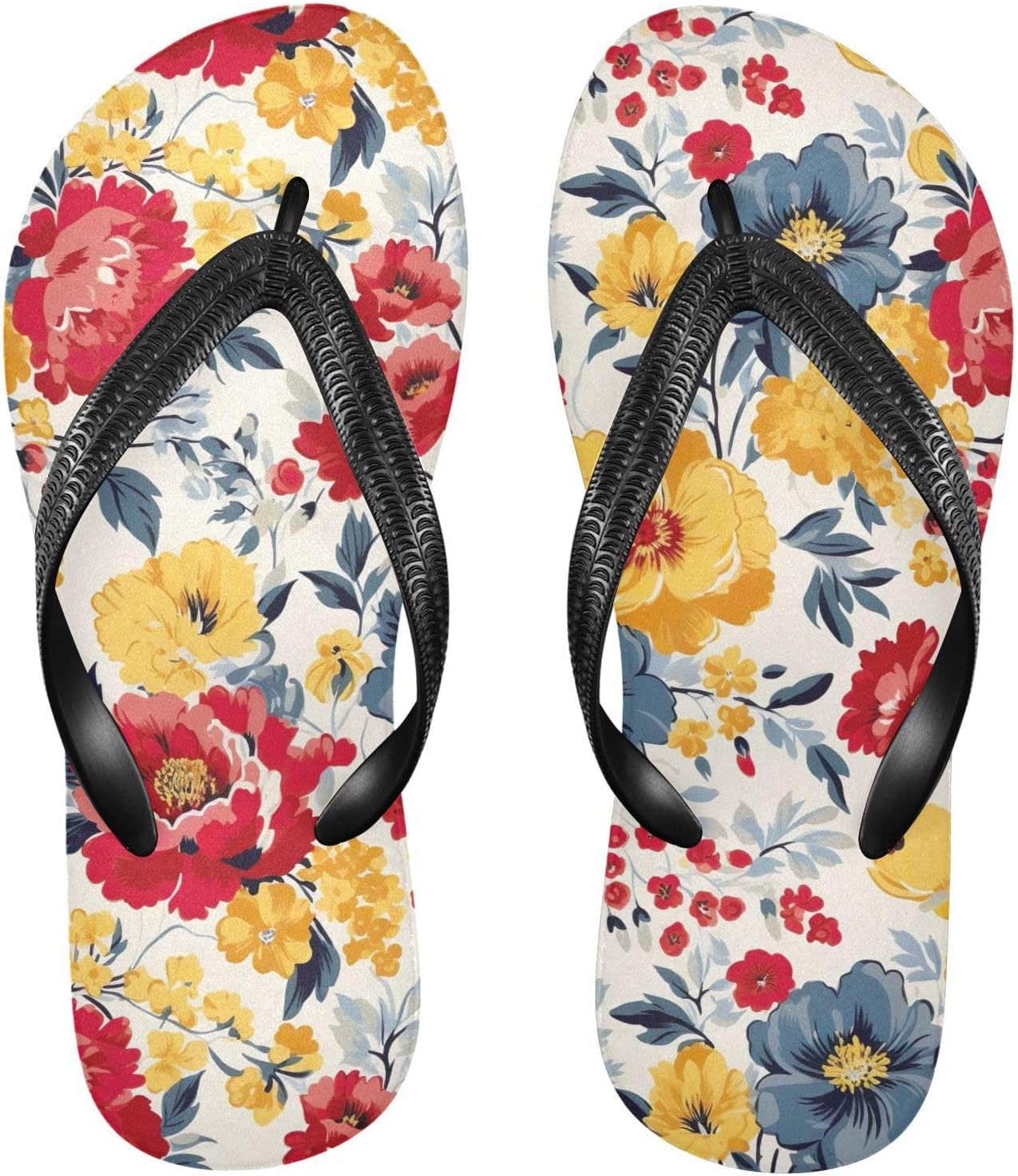 

Красно-желтые пляжные шлепанцы с цветочным принтом, резиновые нескользящие летние тапочки для женщин и мужчин Sinestour
