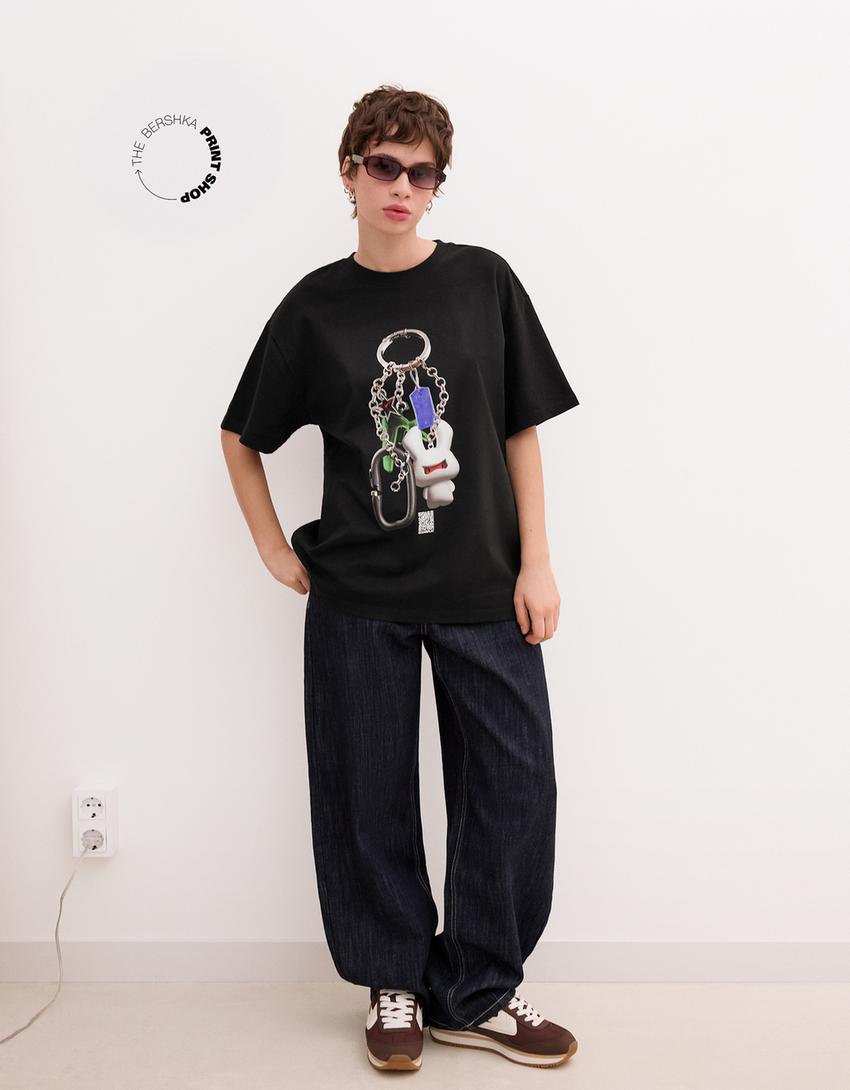 

Футболка с коротким рукавом Bershka Wearable Art Bershka, черный