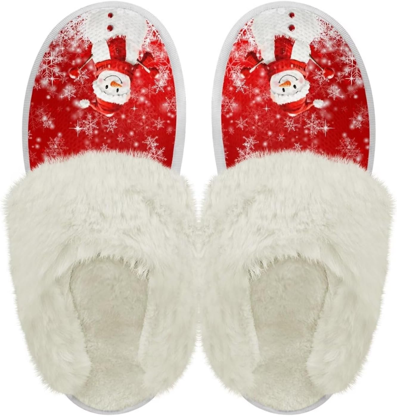 

Хлопковые тапочки PJHEQOXE с пушистыми краями, домашние тапочки для дома и улицы, хлопковые тапочки унисекс, Snowflake Snowman