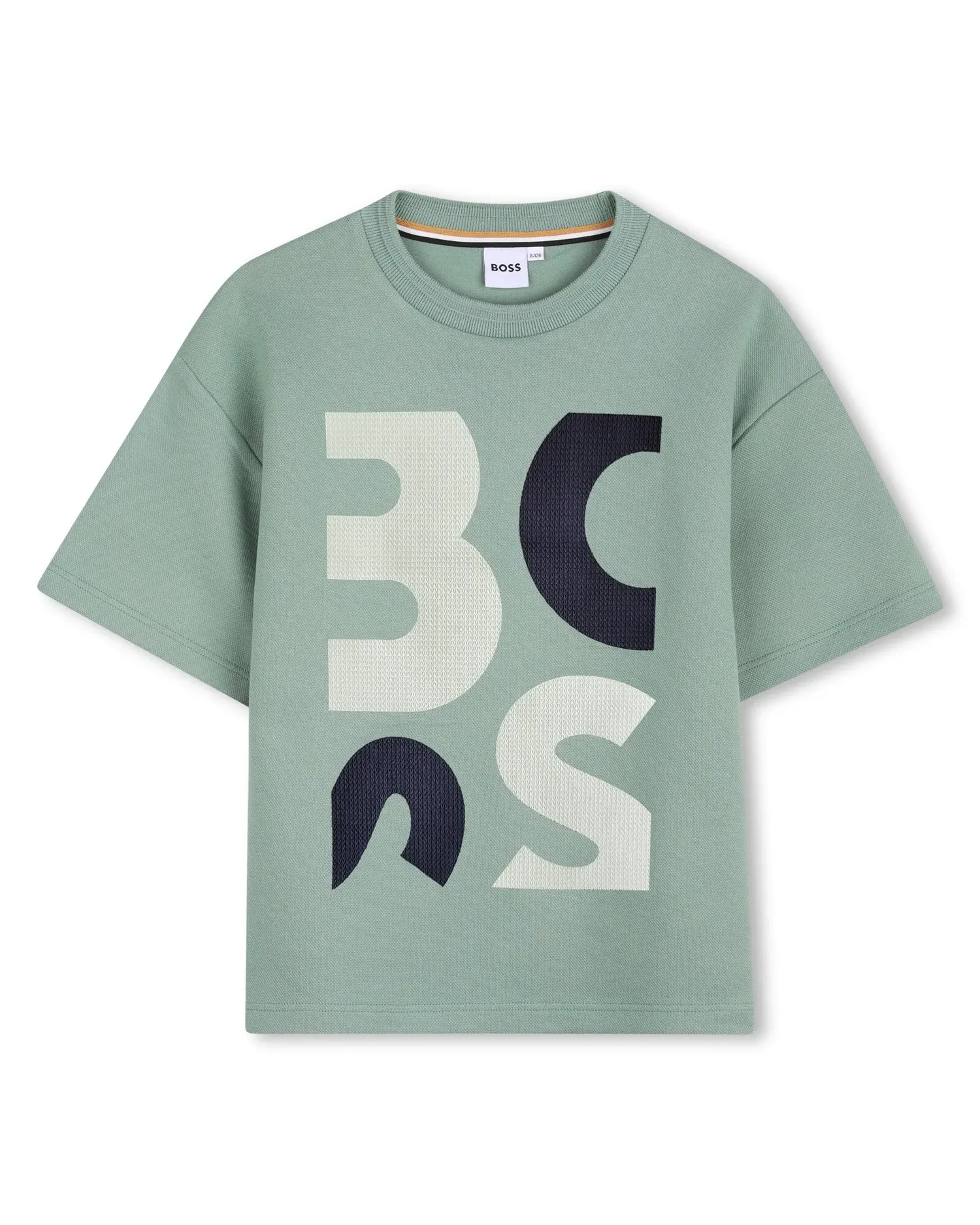 Детская футболка с короткими рукавами с большим принтом из хлопка BOSS Kidswear, зеленый