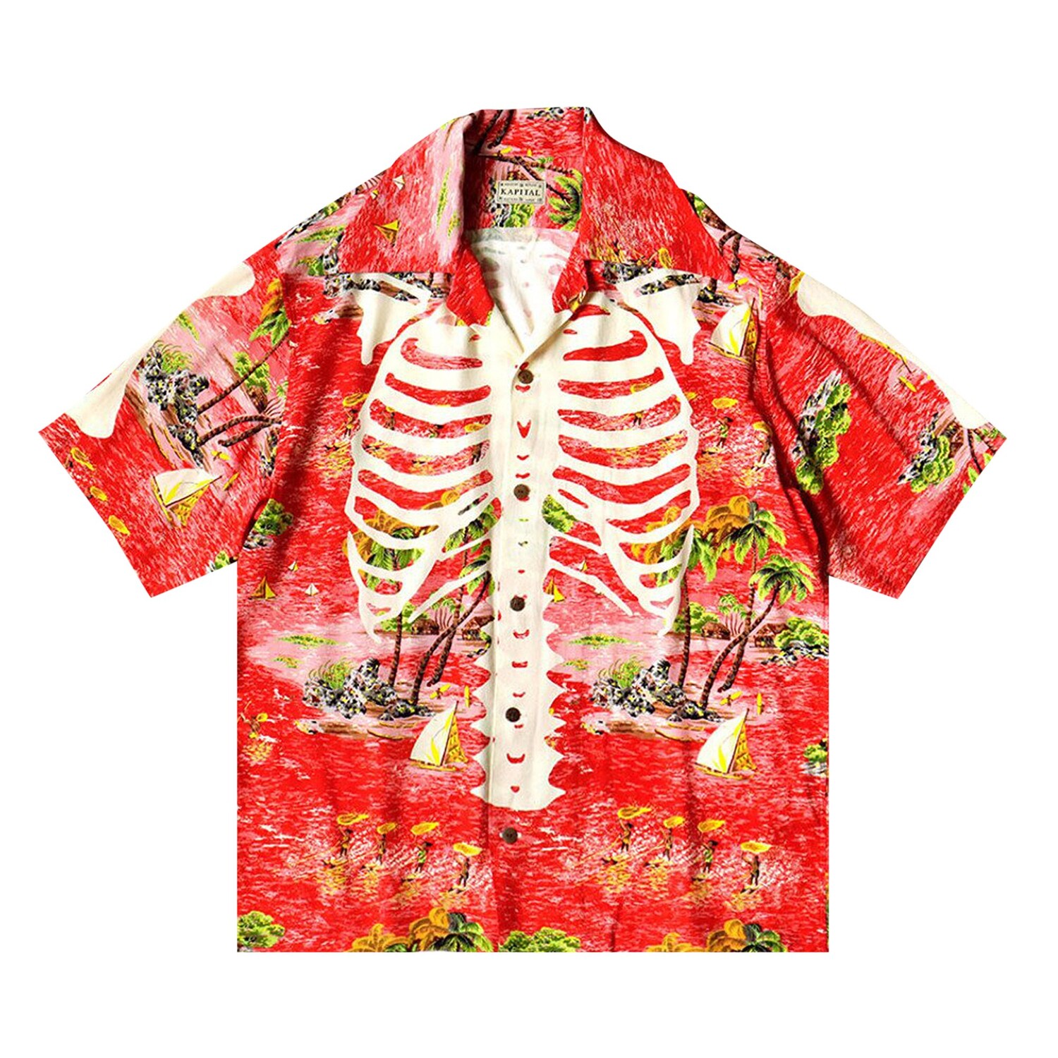 

Рубашка Aloha с воротником-стойкой Kapital Rayon Kamehameha, красная