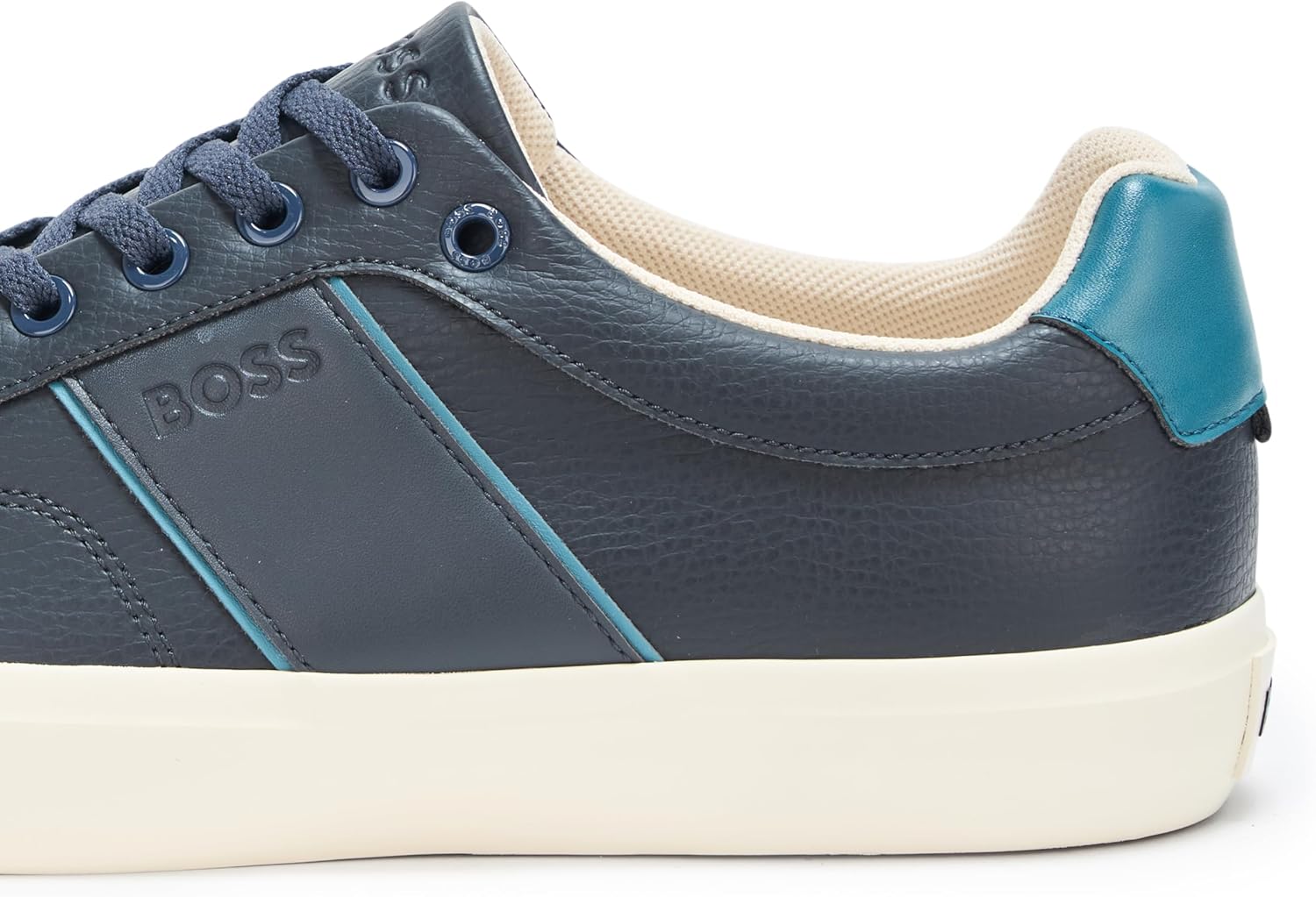 BOSS мужские кожаные кроссовки Aiden Logo Block низкие, Blue Marine — фото 4