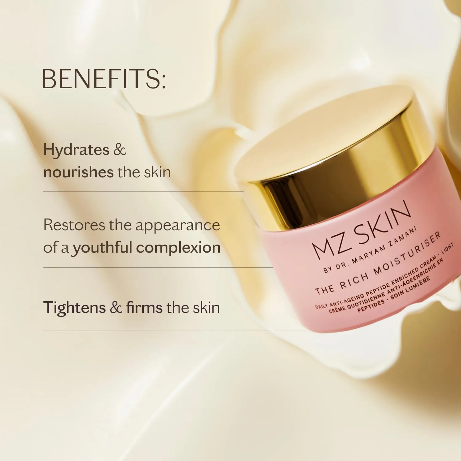 MZ SKIN The Rich Moisturiser 1.69 fl oz | Антивозрастной крем для лица с гиалуроновой кислотой, пептидами и церамидами Mz Skin By Maryam Zamani Md — фото 2
