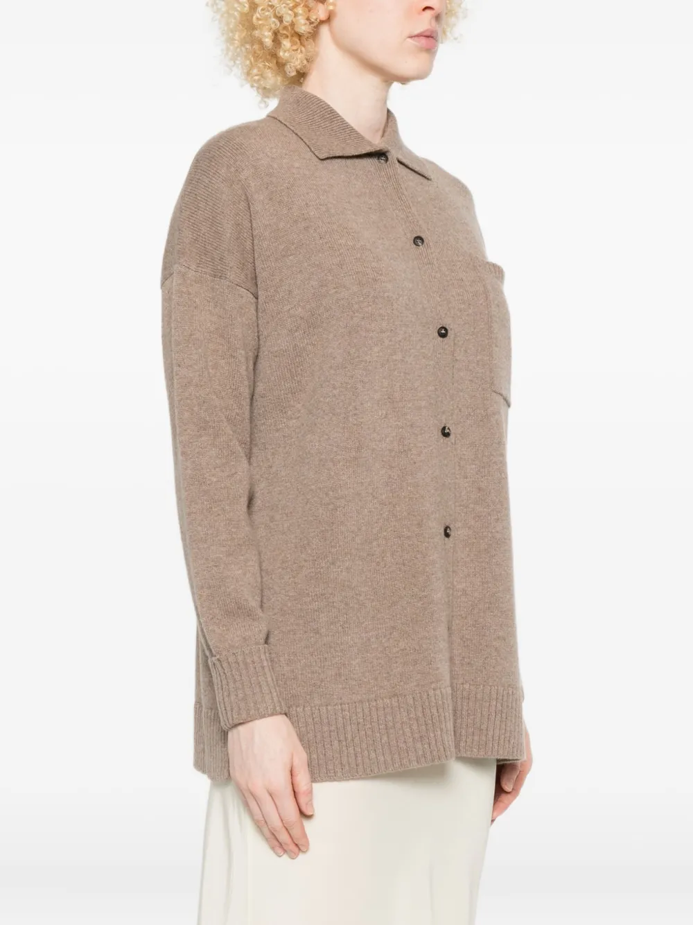 Кардиган на пуговицах с нагрудным карманом Max Mara, коричневый — фото 3