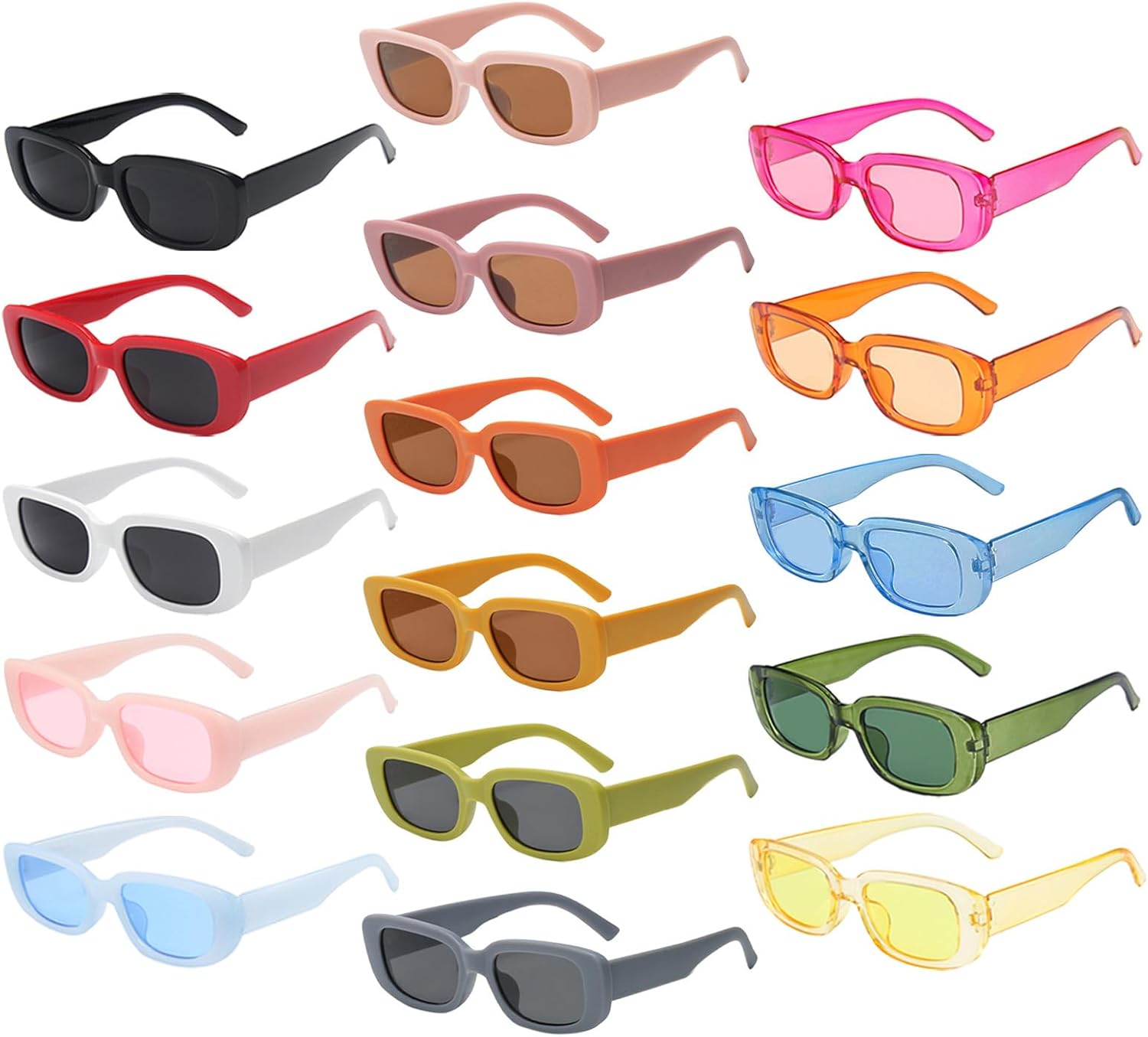 

Набор из 16 ретро-солнцезащитных очков прямоугольной формы, классические женские винтажные квадратные очки, матовая прозрачная узкая оправа, модные очки Matcheck, 16 Multicolor