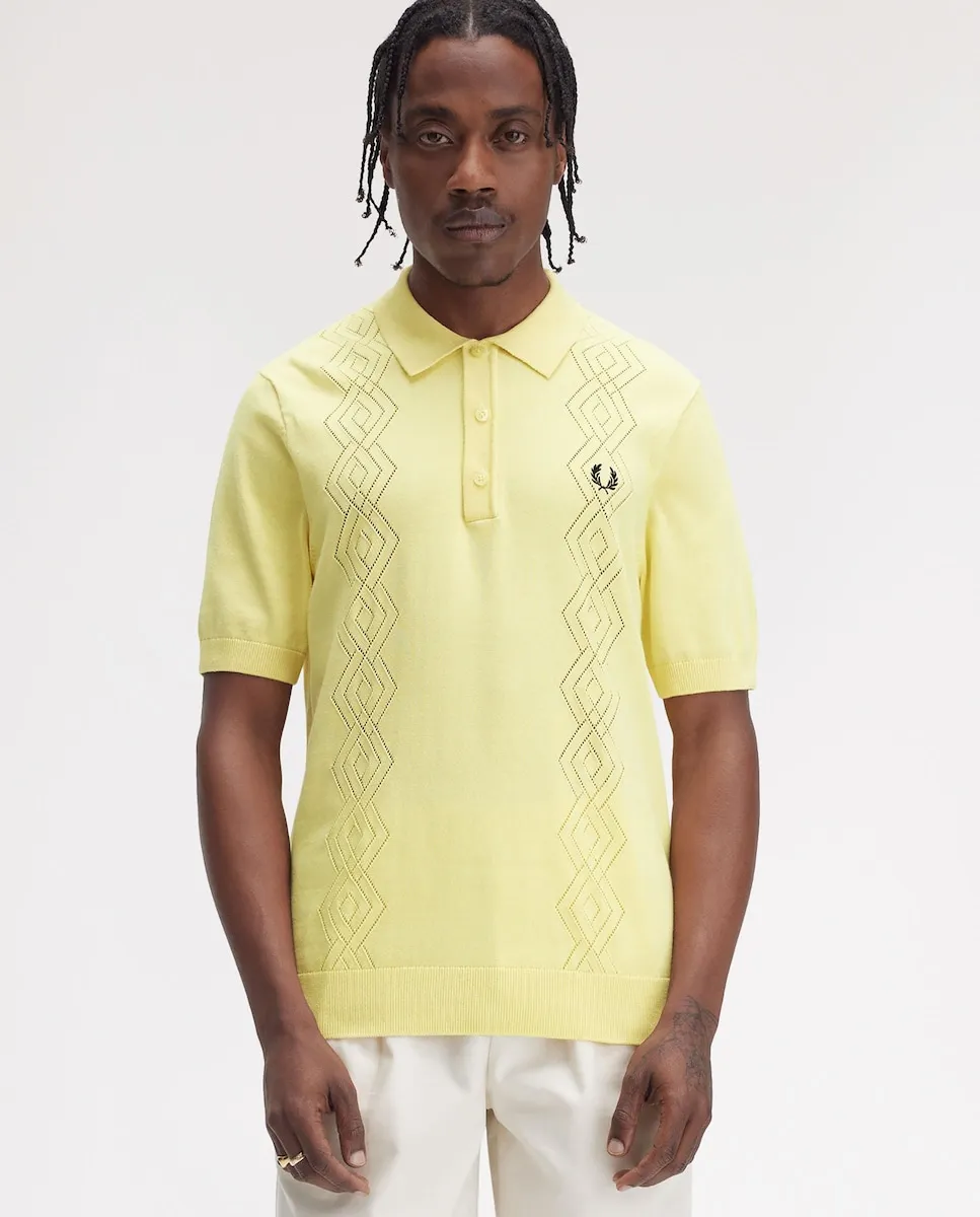 

Мужской джемпер с воротником поло и ажурными узорами Fred Perry, желтый