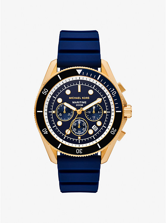 

Крупные морские часы золотистого оттенка и силикона Michael Kors, синий