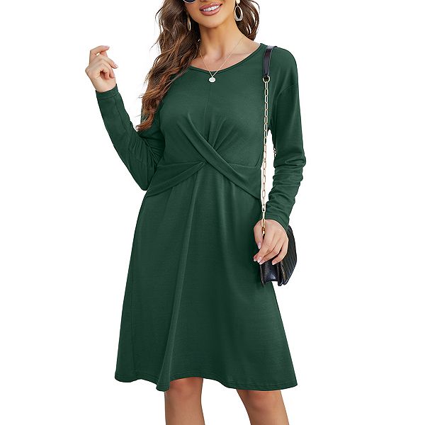 

Женское платье с перекрестным вырезом и длинным рукавом Kojooin, Dark Green
