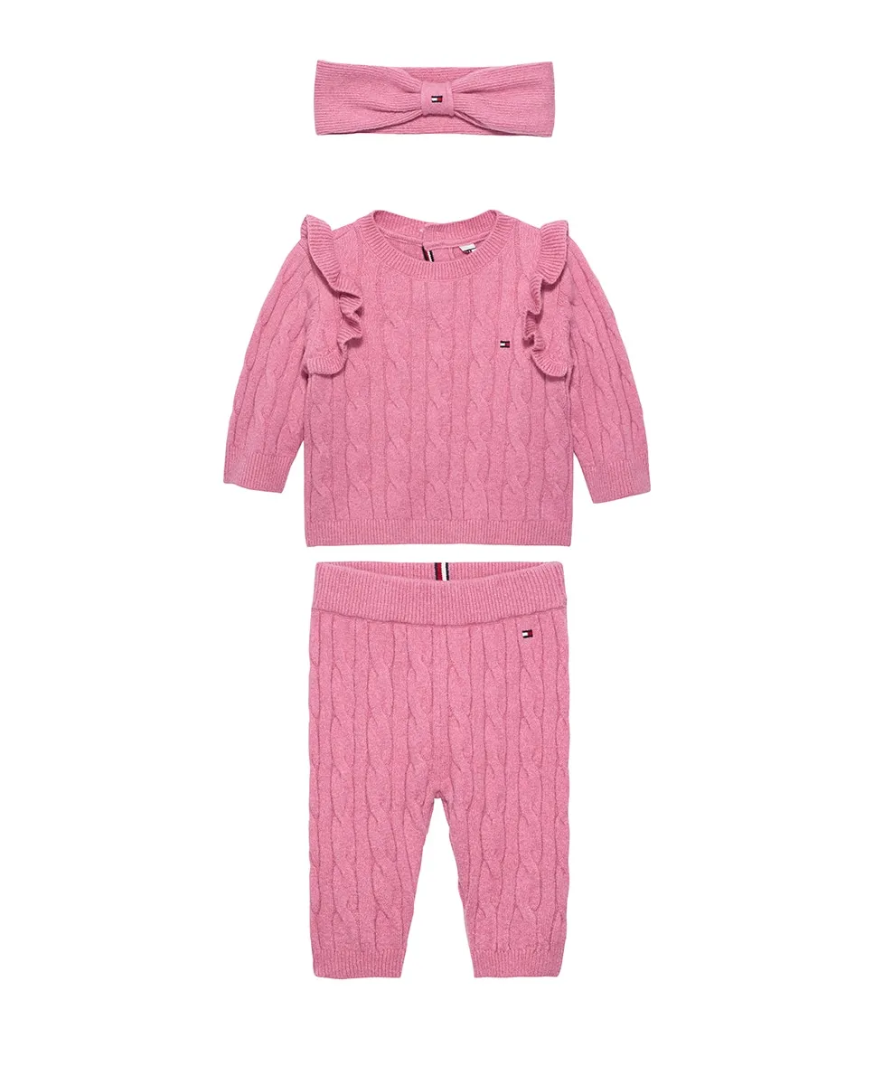 

Набор из трех предметов для девочки-немовля вязаный с косами Tommy Hilfiger, розовый