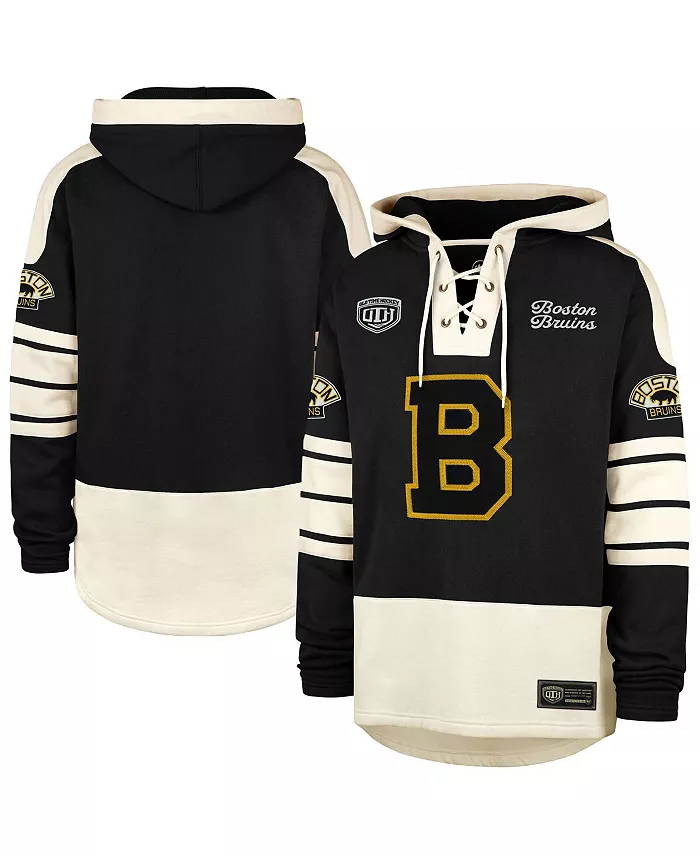 

Мужская черная толстовка с капюшоном Boston Bruins Blue Line Heritage Lacer на шнуровке '47 Brand