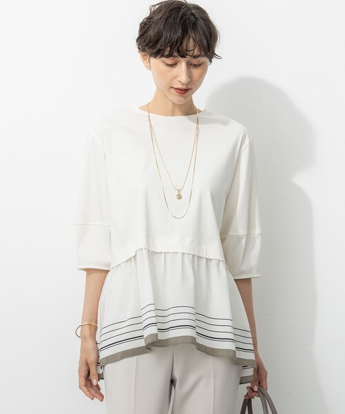 

23区 L Туника с принтом, влагоотводящая, с декоративным рисунком по низу, 23区, цвет слоновая кости, размер L