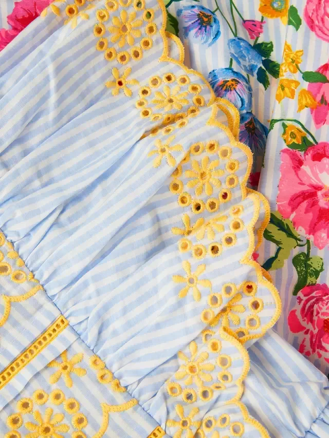 Детское платье с короткими рукавами, цветочным и полосатым узором, разноцветное Monsoon — фото 4