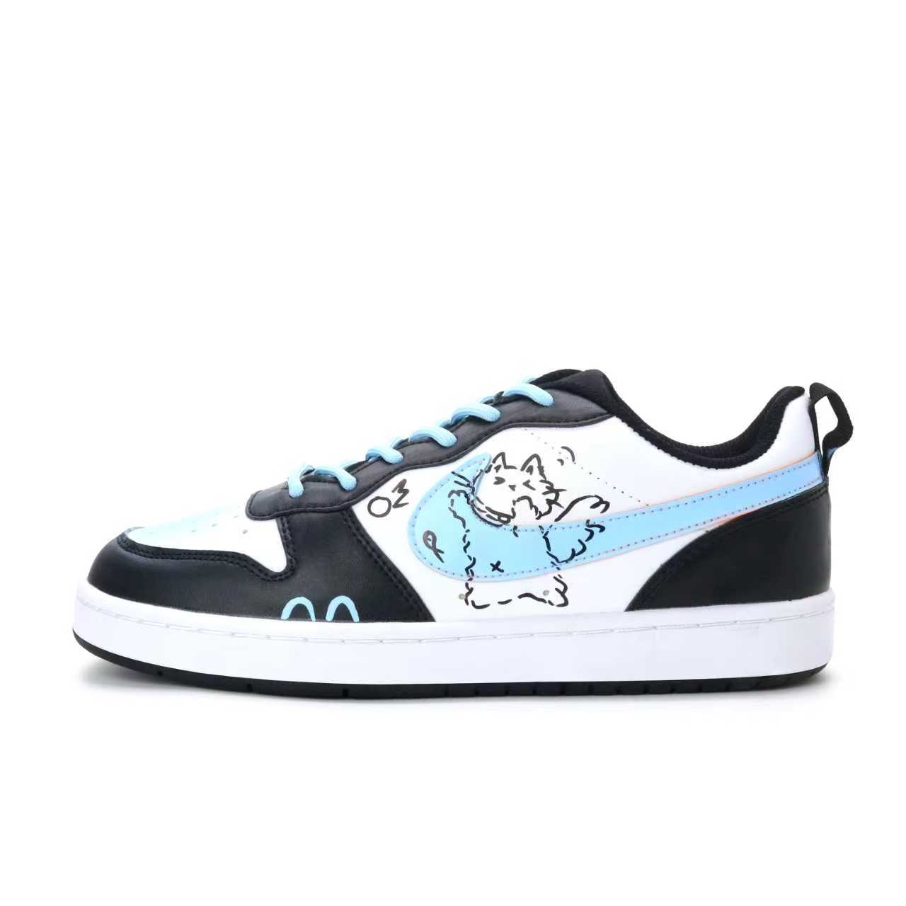 

Nike Court Borough Meow Light Step устойчивые к истиранию дышащие низкие скейтбордские кроссовки black white blue детские