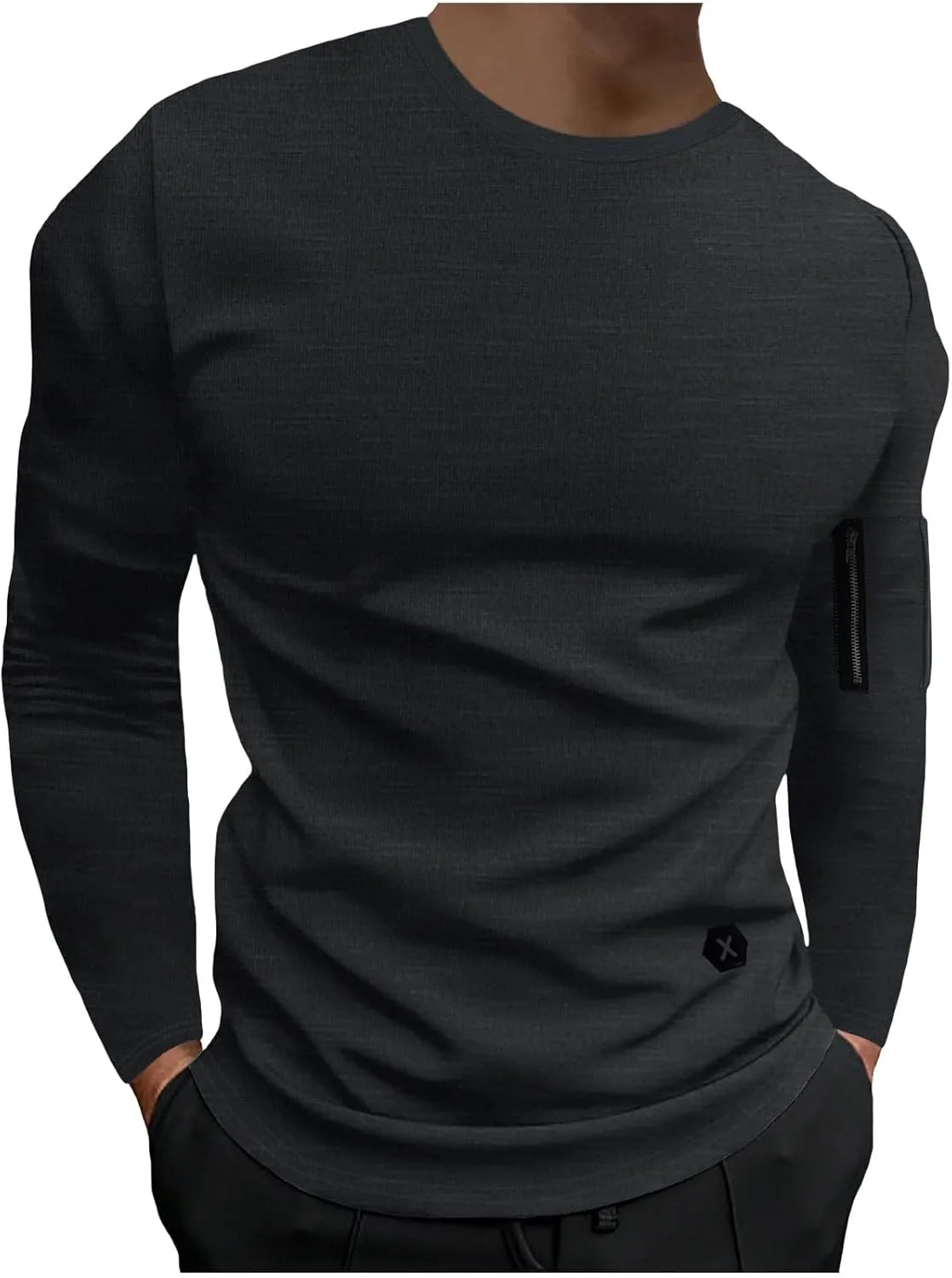 

Мужская футболка с длинным рукавом и карманом-молнией на рукаве, однотонная базовая модель Sdeycui