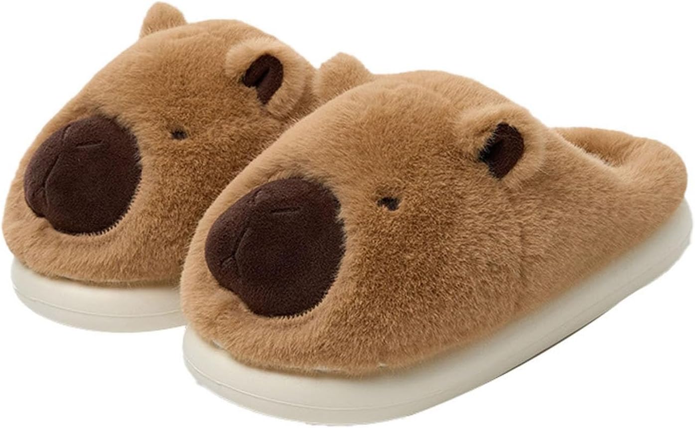 

Домашние тапочки Zureto с капибарой для женщин и мужчин, зимние теплые пушистые тапочки с мягкой капибарой, хаки